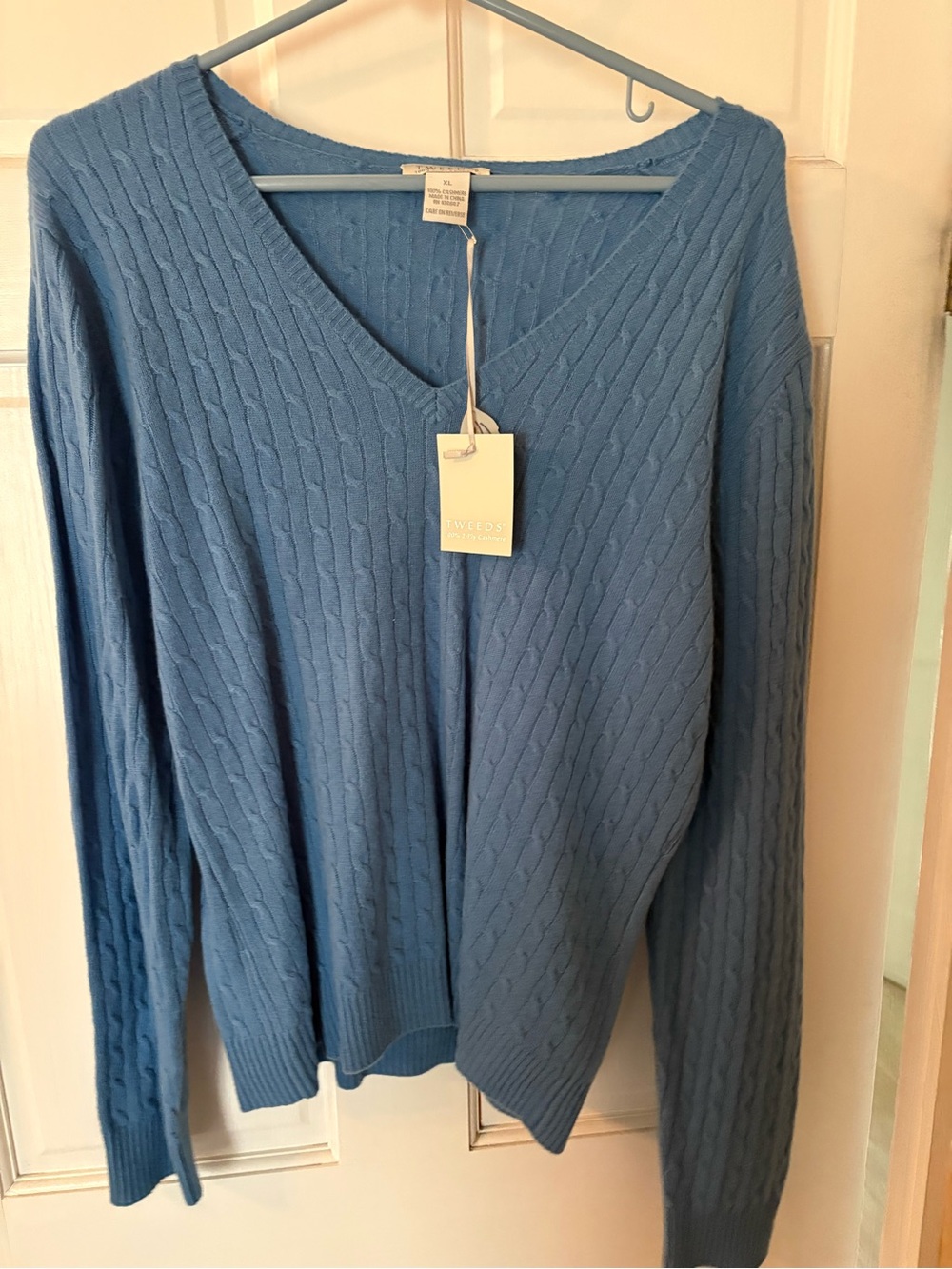 Light Blue Tweeds Cable Knit V-Neck Sweater
